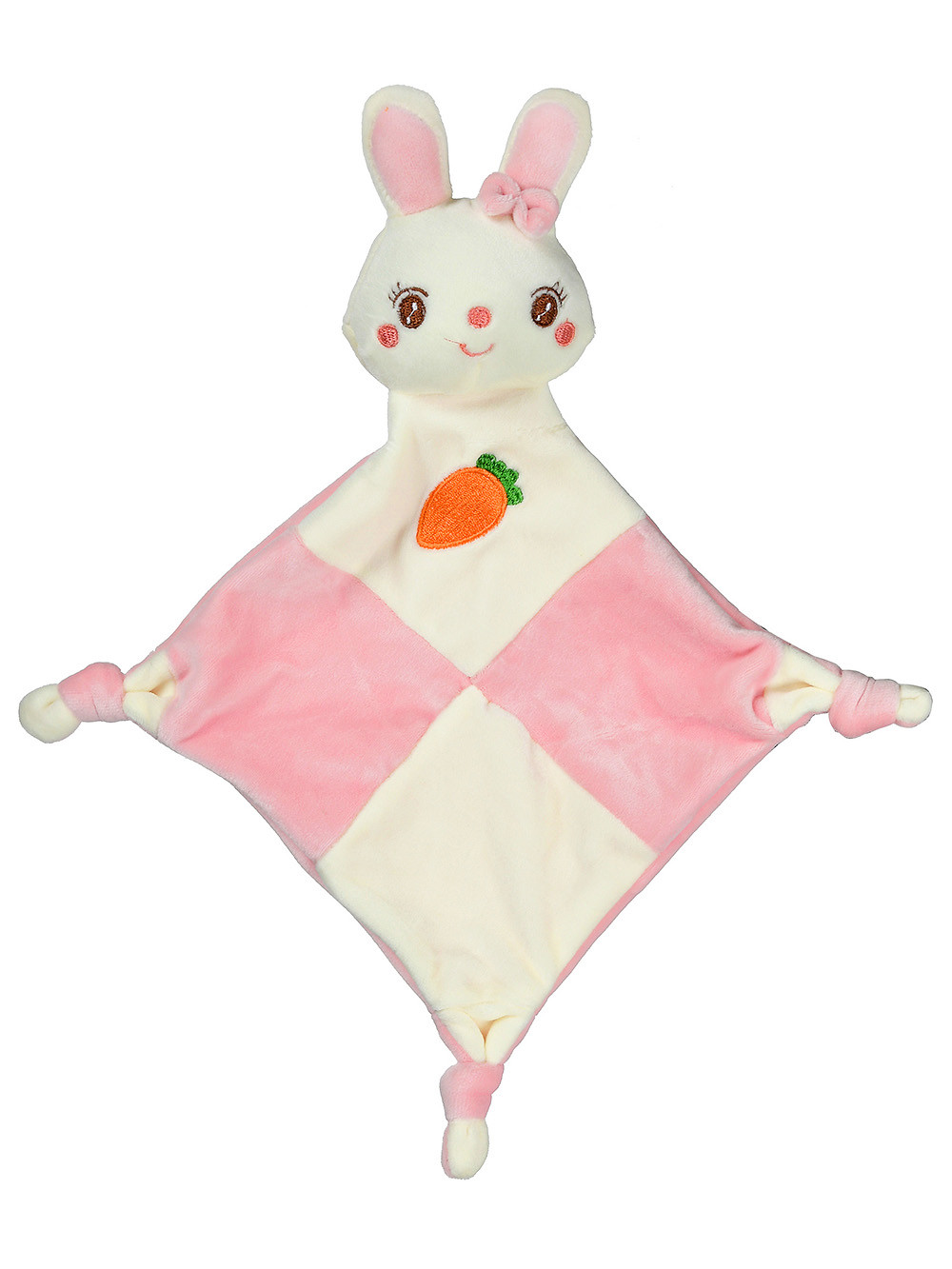 Мягкая игрушка-комфортер Кролик с морковкой (розовый)